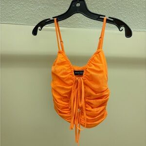 White Fox Boutique Vibrant Orange Gathered Tank Top